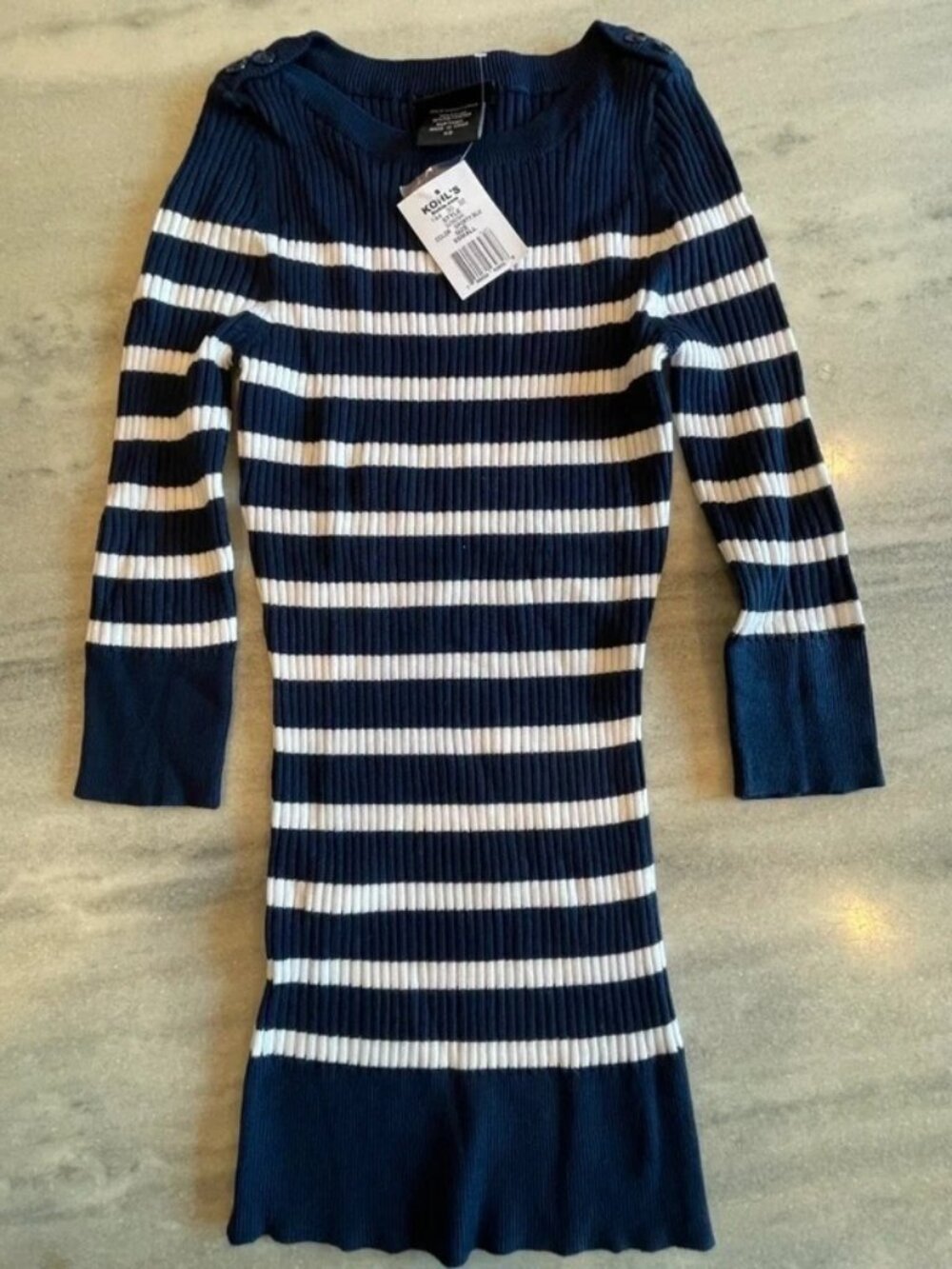 It´s Our Time Girls Blue Ivory Striped Ribbed Sweater Dress XS NWT